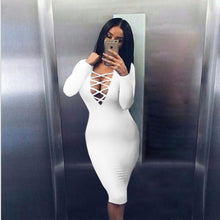 Women Long Sleeve Dress Fashion Slim Pencil Bodycon Vestidos Party Dresses  J4U66