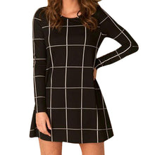 Women Long Sleeve Tartan Check Print Flared Swing Dress  J4U66