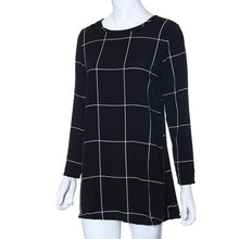 Women Long Sleeve Tartan Check Print Flared Swing Dress  J4U66