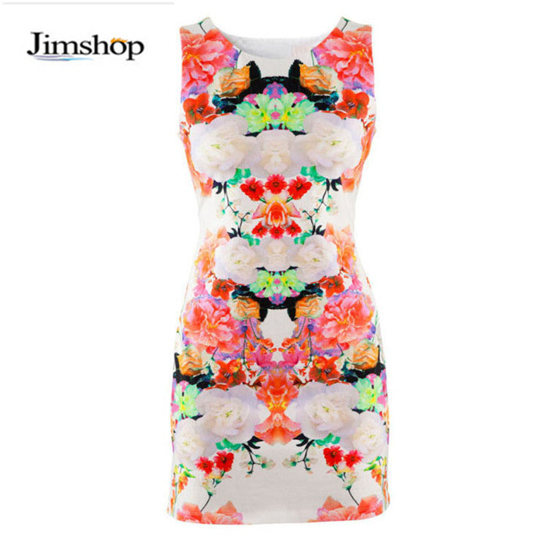 ing,design Dresses Women Floral Print Sleeveless Clubwear Party Sexy Mini Dress Bodycon Vestido J4U66