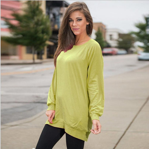 Casual Loose Women Long Sleeve Tunic Top Ladies Pullover Shirt Plus Size 4 Colors  J4U66