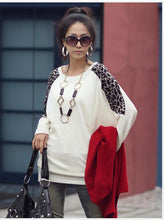 Cotton T-shirt Long Batwing Sleeve Korean Ladies Fashion Leopard Print Casual Loose Shirt Women Tops  J4U66