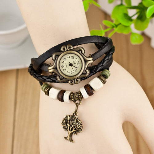 Dress Women Watch Quartz Weave Around Leather Bracelet Lady Woman Wrist Watch Fast Shipping J4U66