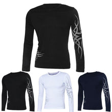 Fashion Mens Slim Fit Round Neck Long Sleeve Tattoo Print Casual T-Shirt  J4U66