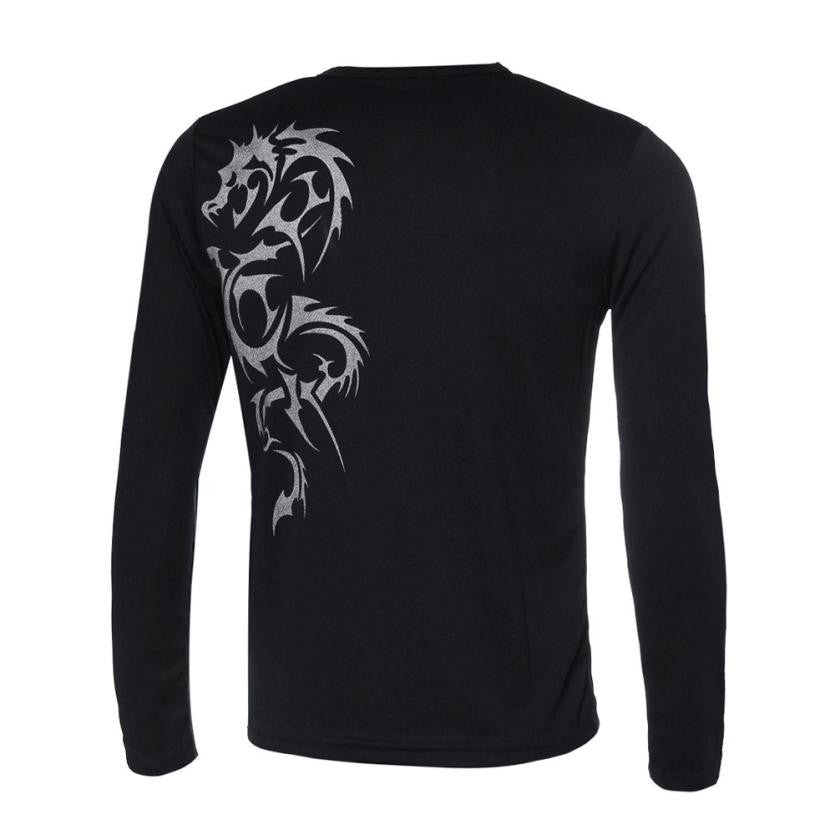 Fashion Mens Slim Fit Round Neck Long Sleeve Tattoo Print Casual T-Shirt  J4U66