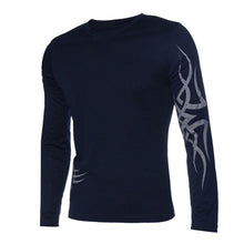 Fashion Mens Slim Fit Round Neck Long Sleeve Tattoo Print Casual T-Shirt  J4U66