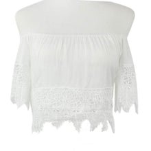 Fashion Sexy Women Boho Lace White Shirt Off Shoulder Crop Tee Shirt Tops  J4U66