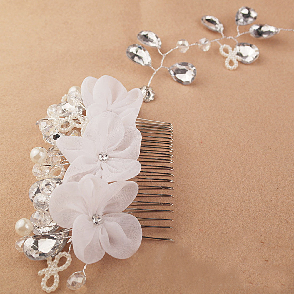 Fashion White Pearl Crystal Bride Headdress By Hand Bridal Tiaras Hairwear Wedding Dress Accessories J4U66
