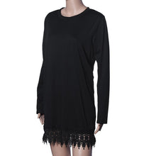 Fashion Women Casual Hem Lace Splice Long Sleeve Party Dress Sexy Bodycon Evening Mini Dress Vestidos Plus Size J4U66