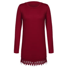 Fashion Women Casual Hem Lace Splice Long Sleeve Party Dress Sexy Bodycon Evening Mini Dress Vestidos Plus Size J4U66