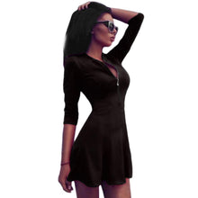 Fashion Women Dress Solid Pleated V-neck Sexy Ladies Dresses Evening Party Bodycon Mini Dress vestidos J4U66