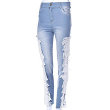 Gagaopt Made Fashion Long Lace Floral Skinny Spliced Hollow out Hole Straight Denim Jeans Pants for Women J4U66