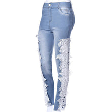 Gagaopt Made Fashion Long Lace Floral Skinny Spliced Hollow out Hole Straight Denim Jeans Pants for Women J4U66