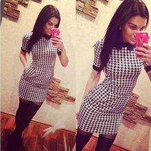 Women Casual Slim Short Sleeved Plaid Print Bodycon Dresses Plus Size vestidos J4U66