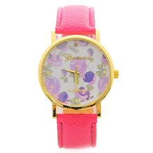 Fashion Women PU Leather Rose Flower Pattrern Watch Quartz WristWatches Gift 6 Colors J4U66