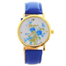 Fashion Women PU Leather Rose Flower Pattrern Watch Quartz WristWatches Gift 6 Colors J4U66
