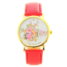 Fashion Women PU Leather Rose Flower Pattrern Watch Quartz WristWatches Gift 6 Colors J4U66