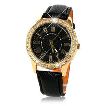 Fashion Women's Bling Gold Crystal Women Luxury Leather Strap Quartz Wrist Watch  J4U66