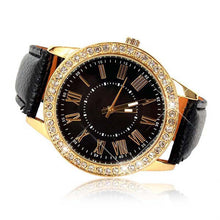 Fashion Women's Bling Gold Crystal Women Luxury Leather Strap Quartz Wrist Watch  J4U66