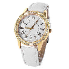 Fashion Women's Bling Gold Crystal Women Luxury Leather Strap Quartz Wrist Watch  J4U66