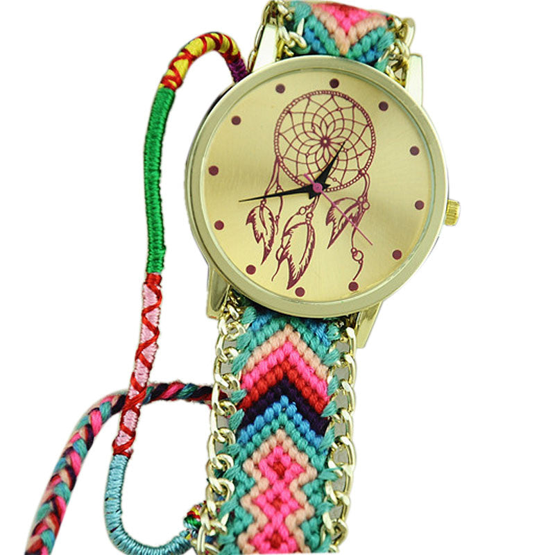 Women Dreamcatcher Friendship Watches Braid Dress Bracelet Watches J4U66