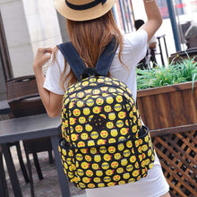 Women Canvas Backpacks Cute Smiley Emoji Face Printing Schoolbag Women Girls Casual Travel Bag J4U66