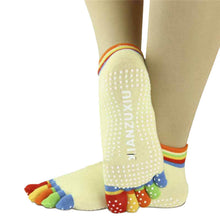 Womens 5-Toe Colorful Exercise Non Slip Massage Toe Socks With Full Grip Pilates Socks  J4U66