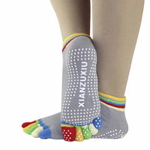 Womens 5-Toe Colorful Exercise Non Slip Massage Toe Socks With Full Grip Pilates Socks  J4U66