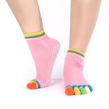 Womens 5-Toe Colorful Exercise Non Slip Massage Toe Socks With Full Grip Pilates Socks  J4U66