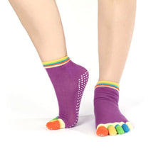 Womens 5-Toe Colorful Exercise Non Slip Massage Toe Socks With Full Grip Pilates Socks  J4U66