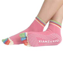 Womens 5-Toe Colorful Exercise Non Slip Massage Toe Socks With Full Grip Pilates Socks  J4U66
