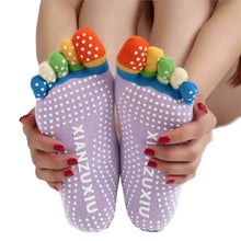 Womens 5-Toe Colorful Exercise Non Slip Massage Toe Socks With Full Grip Pilates Socks  J4U66