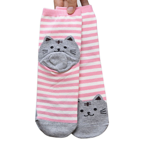3D Animals Striped Cartoon Women Cat Footprints Cotton Floor Stockings er &  J4U66