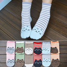 3D Animals Striped Cartoon Women Cat Footprints Cotton Floor Stockings er &  J4U66