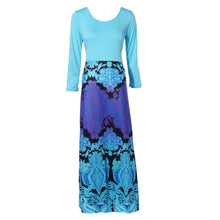 Women Long Sleeve Printed Patchwork Dress Fashion Maxi Dress Bohemian Beach Vestidos  J4U66