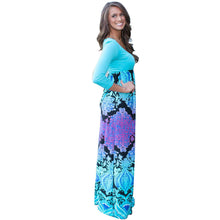 Women Long Sleeve Printed Patchwork Dress Fashion Maxi Dress Bohemian Beach Vestidos  J4U66