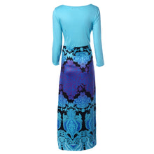 Women Long Sleeve Printed Patchwork Dress Fashion Maxi Dress Bohemian Beach Vestidos  J4U66