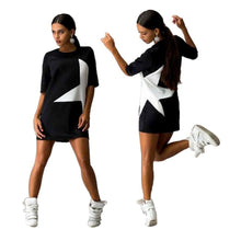 FashionWomen Casual Loose Star Printed Half Sleeve Short Mini Dress  J4U66