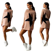 FashionWomen Casual Loose Star Printed Half Sleeve Short Mini Dress  J4U66