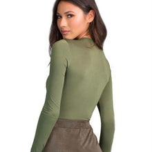 Fashion Deep V Neck Sexy Womens Long Sleeve Lace up Bandage Bodysuit Crop Tops Shirt Jumpsuit J4U66