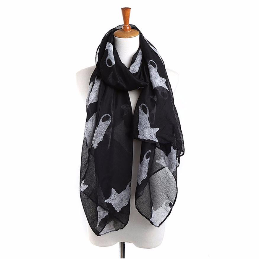 Women Scarf Shawls Wraps Fashion Cat Print Long Ladies Scarves  J4U66