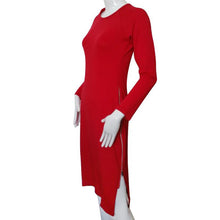 Lady Long Sleeve Side Split Zipper Up Slim Fit Red Bodycon Dress Plus Size  J4U66