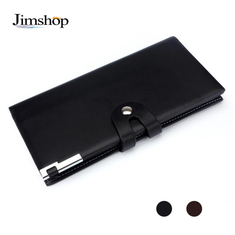 Men Long Section Button Bifold Business Leather Wallet Card Coin Wallet Purse Husband Boyfriend Gift J4U66