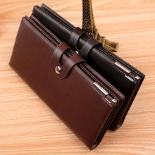 Men Long Section Button Bifold Business Leather Wallet Card Coin Wallet Purse Husband Boyfriend Gift J4U66