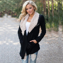 Patchwork Women's Fur Collar Outwear Cardigan Coat Black  J4U66