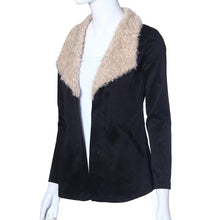 Patchwork Women's Fur Collar Outwear Cardigan Coat Black  J4U66