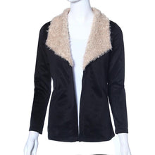 Patchwork Women's Fur Collar Outwear Cardigan Coat Black  J4U66