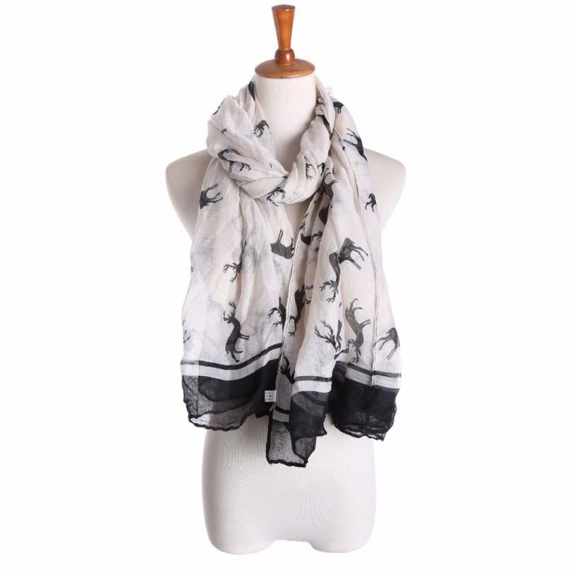 Women Ladies Elk Pattern Print Long Scarf Warm Wrap Shawl  J4U66