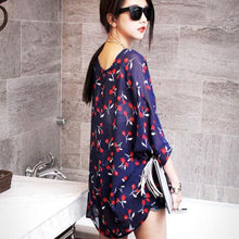 Women Cherry Print Bohemian Chiffon Loose Tops Batwing Sleeve Shirt Casual Blous Fast Shipping J4U66
