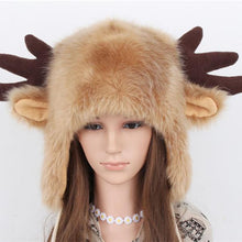 Women Ladies Fur Russian Pillbox Hat Women's Warm Hat Elk Horn  J4U66